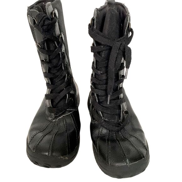 Polo Ralph Lauren Black Leather Textile Rain Snow Fashion Boot Youth Unisex Sz 5 - Picture 3 of 11